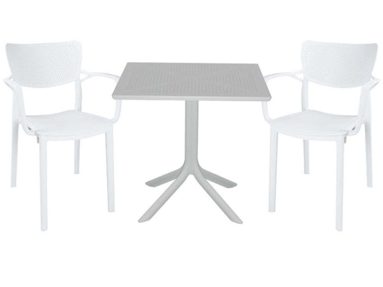 Τραπεζαρία Groovy-Frontline (Σετ 3Τμχ) 253-000108 80x80x74,5cm White 2 Θέσεων