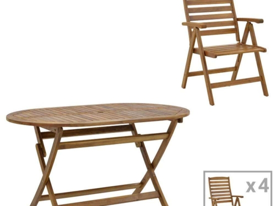 Τραπεζαρία Warmo-Falov (Σετ 5Τμχ) 282-000027 130x80x72cm Natural 4 Θέσεων