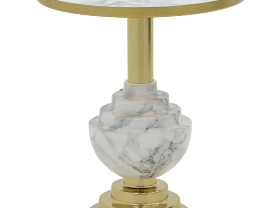 Τραπεζάκι Βοηθητικό Cogent 287-000006 Φ41x44cm Marble Effect Grey-Gold