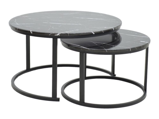 Τραπέζι Σαλονιού Revelon 292-000058 (Σετ 2Τμχ) 60x60x39/80x80x45cm Black-Marble