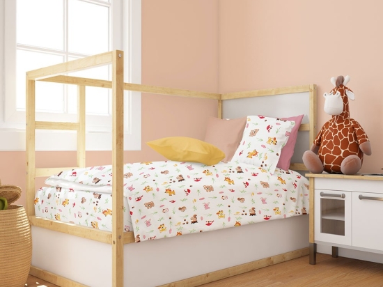 Παπλωματοθήκη Βρεφική Forest Animals 571 White-Pink DimCol 120x160cm 100% Βαμβάκι