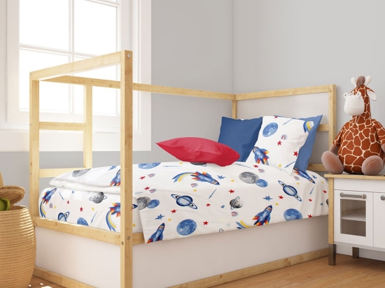 Παπλωματοθήκη Βρεφική Space Mission 184 White-Blue DimCol 120x160cm 100% Βαμβάκι