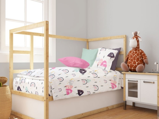Παπλωματοθήκη Βρεφική Rainbow 575 White-Pink DimCol 120x160cm 100% Βαμβάκι