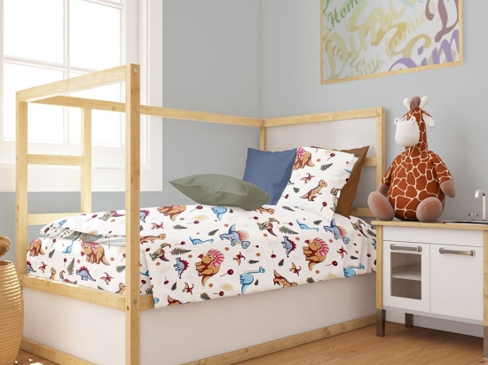 Παπλωματοθήκη Βρεφική Dinosaur 519 White-Blue DimCol 120x160cm 100% Βαμβάκι