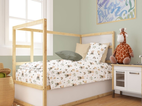 Παπλωματοθήκη Βρεφική Cloudy Bear 581 White-Olive DimCol 120x160cm 100% Βαμβάκι