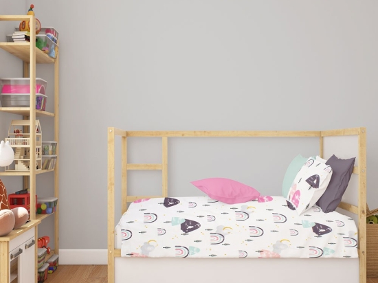 Κατωσέντονο Βρεφικό Με Λάστιχο Rainbow 575 White-Pink DimCol Κούνιας 70x155cm 100% Βαμβάκι