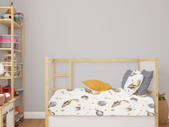 Σεντόνι Βρεφικό Space Mission 183 White-Grey DimCol Λίκνου 80x110cm 100% Βαμβάκι