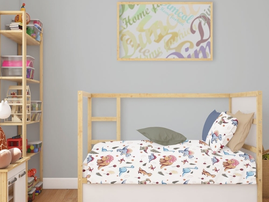 Σεντόνι Βρεφικό Dinosaur 519 White-Blue DimCol Λίκνου 80x110cm 100% Βαμβάκι
