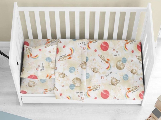 Σεντόνια Βρεφικά Spaceship 186 (Σετ 3τμχ) Beige DimCol Κούνιας 120x160cm 100% Βαμβάκι