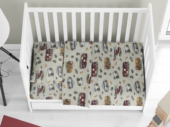 Σεντόνια Βρεφικά Toys 47 (Σετ 3τμχ) Olive DimCol Κούνιας 120x160cm 100% Βαμβακερή Φανέλα