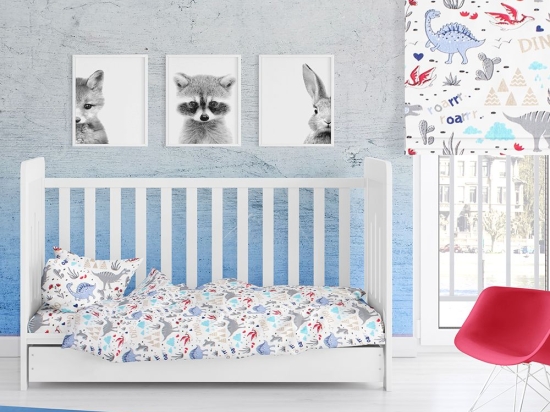 Παπλωματοθήκη Βρεφική Dino 309 White-Blue DimCol 120x160cm Βαμβάκι-Πολυέστερ