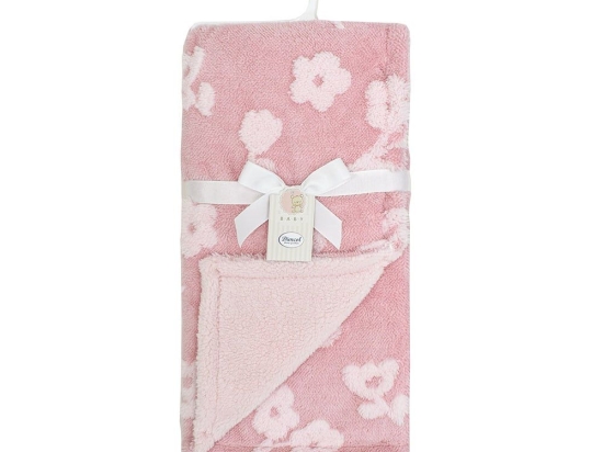 Κουβέρτα Βρεφική Sherpa Jacquard Flower 09 Coral DimCol Αγκαλιάς 75x100cm Πολυέστερ