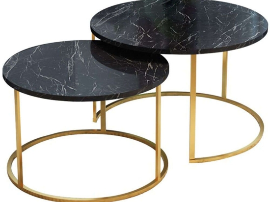 Ζιγκόν Solme (Σετ 2Τμχ) 321-000072 75x75x45/60x60x40cm Marble Effect Black-Gold