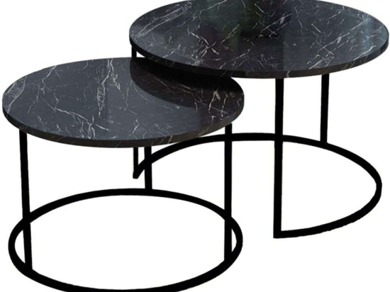 Ζιγκόν Solme (Σετ 2Τμχ) 321-000077 75x75x45/60x60x40cm Marble Effect Black