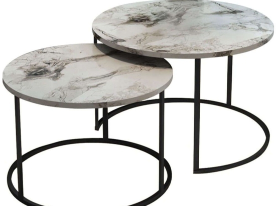 Ζιγκόν Solme (Σετ 2Τμχ) 321-000079 75x75x45/60x60x40cm Marble Effect White-Black