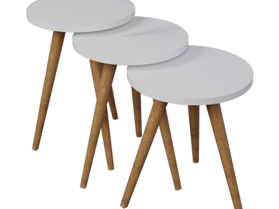 Τραπεζάκια Βοηθητικά Perjene 321-000090 (Σετ 3Τμχ) 36,5x36,5x45/36,5x36,5x48/36,5x36,5x51cm Natural-White