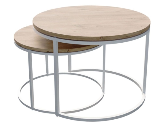 Τραπέζια Σαλονιού Solme 321-000111 (Σετ 2Τμχ) Φ75x60/Φ60x45cm White-Natural