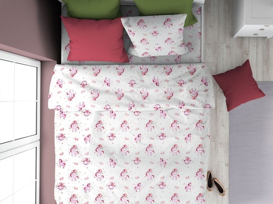Παπλωματοθήκη Παιδική Unicorn 208 White-Pink DimCol Μονό 160x240cm 100% Βαμβάκι