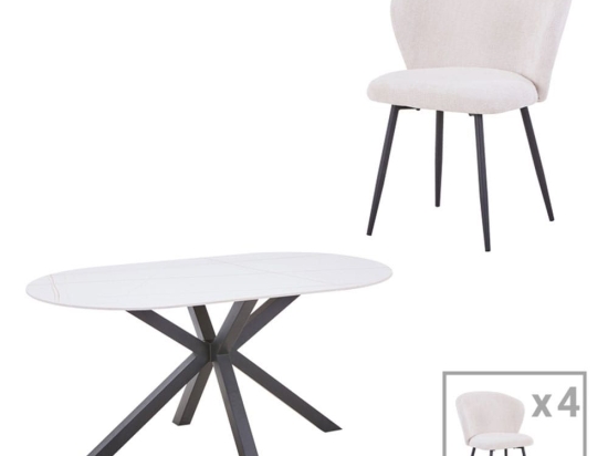 Τραπεζαρία Karg-Makrey 327-000058 (Σετ 5Τμχ) 160x90x75cm White-Marble 4 Θέσεων