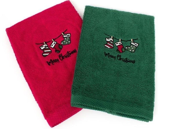 Πετσέτες Χριστουγεννιάτικες Christmas Socks (Σετ 2τμχ) Red-Green DimCol Σετ Πετσέτες 40x60cm