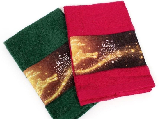 Πετσέτες Χριστουγεννιάτικες Merry Christmas (Σετ 2τμχ) Red-Green DimCol Σετ Πετσέτες 40x60cm
