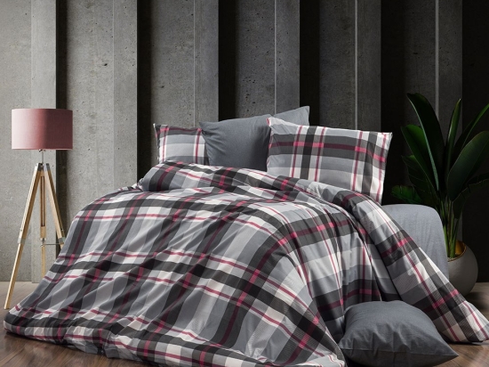 Παπλωματοθήκη Εκάβη 424 Grey-Bordeaux DimCol Μονό 160x240cm Βαμβάκι-Πολυέστερ