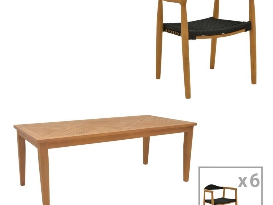 Τραπεζαρία Κήπου Ganny-Mady (Σετ 7Τμχ) 340-000034 Natural-Black 7 Θέσεων