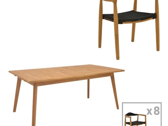 Τραπεζαρία Κήπου Ganny-Pino (Σετ 9Τμχ) 340-000040 Natural-Black 9 Θέσεων
