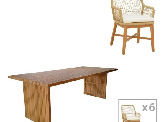 Τραπεζαρία Κήπου Elaiza-Zibra 343-000050 (Σετ 7Τμχ) Natural-Beige 7 Θέσεων