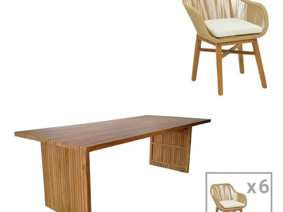 Τραπεζαρία Κήπου Kalie-Zibra 343-000067 (Σετ 7Τμχ) Natural-Beige 7 Θέσεων