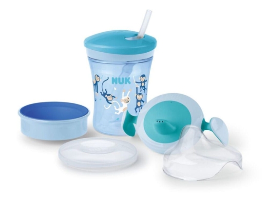Ποτηράκι Παιδικό Action Cup 10255396 230ml 6 Μηνών + Με Ανταλλακτικά Στόμια Blue Nuk 230ml Πλαστικό