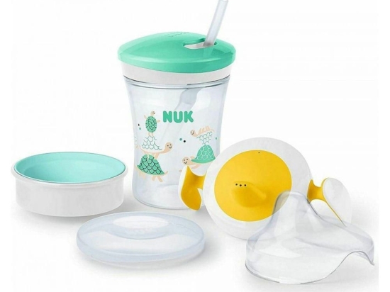 Ποτηράκι Παιδικό Action Cup 10255398 230ml 6 Μηνών + Με Ανταλλακτικά Στόμια Green-Yellow Nuk 230ml Πλαστικό