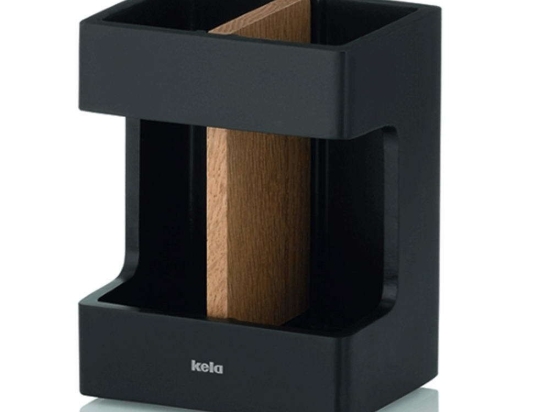 Ποτηροθήκη Cube 23688 8,5x6,5x11,5cm Black-Natural Kela Polyresin, Bamboo