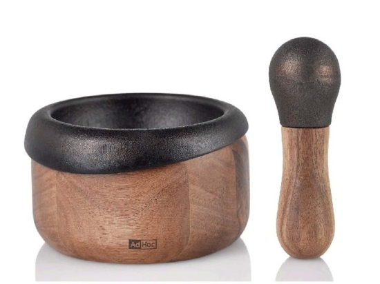 Γουδί Με Γουδοχέρι Crush MO20 13cm Brown-Black AdHoc Ξύλο
