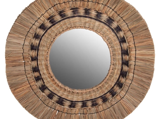 Καθρέπτης Τοίχου HM7834 Φ70cm Με Πλαίσιο Grass Natural-Black Grass