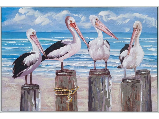 Πίνακας Καμβάς Πελεκάνοι 15-00-94010 92x62cm Multi Marhome Οριζόντιοι Ξύλο, Καμβάς