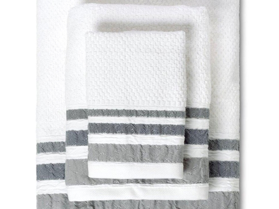 Πετσέτες Plade (Σετ 3Τμχ) 02.530.10 White-Grey Cryspo Trio Σετ Πετσέτες 70x140cm 100% Βαμβάκι