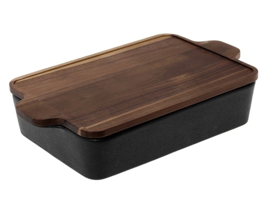 Πυρίμαχο Σκεύος Με Καπάκι 1462 65.000.216 36,5x22x8cm Black-Brown Cryspo Trio Κεραμικό,Ξύλο