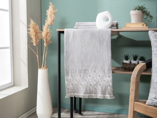 Τραβέρσα Felicia 04 Grey Teoran 45X180 Βαμβάκι-Πολυέστερ