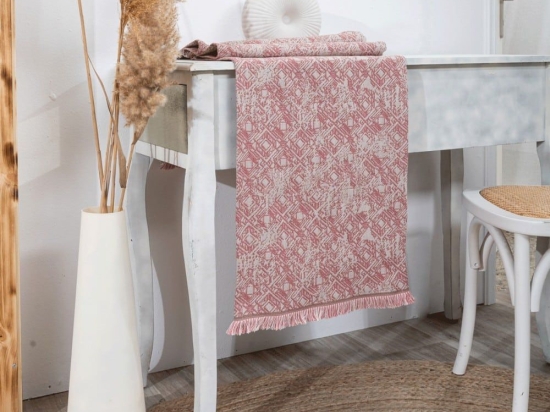 Τραβέρσα Felicia 06 All Over Pink Teoran 45X180 Βαμβάκι-Πολυέστερ