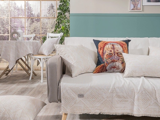 Ριχτάρι Izola 01 Ecru Teoran Τριθέσιο 180x300cm Βαμβάκι-Πολυέστερ