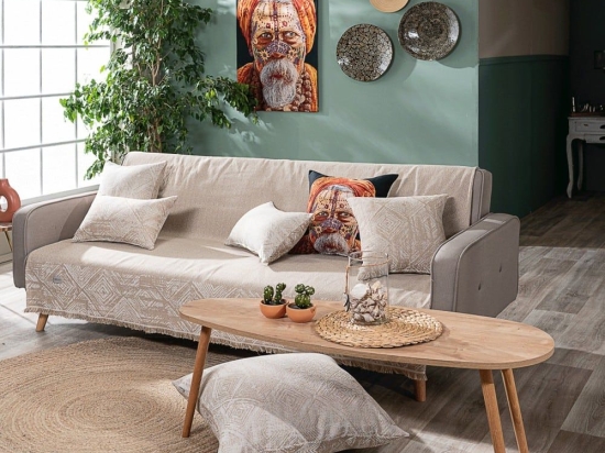Ριχτάρι Izola 02 Beige Teoran Τριθέσιο 180x300cm Βαμβάκι-Πολυέστερ
