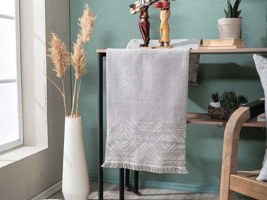 Τραβέρσα Izola 04 Grey Teoran 45X180 Βαμβάκι-Πολυέστερ