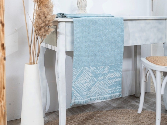 Τραβέρσα Izola 05 Blue Teoran 45X180 Βαμβάκι-Πολυέστερ