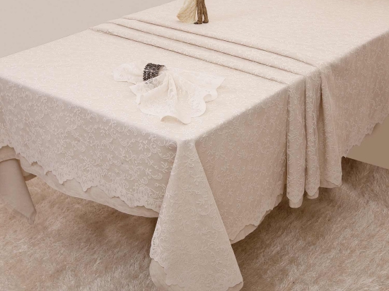 Τραπεζομάντηλα Με Δαντέλα Σετ 2τμχ. 2331 Ivory Anna Riska 160X250 Βαμβάκι-Πολυέστερ