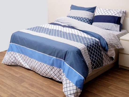 Παπλωματοθήκη Όστιν (Σετ 3τμχ) Blue Viopros Υπέρδιπλο 220x240cm 100% Βαμβάκι