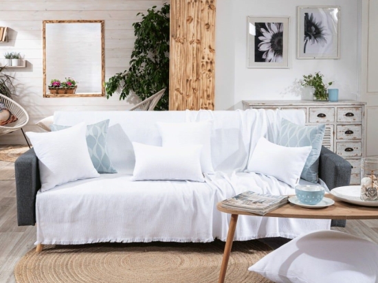Ριχτάρι Anzio 00 White Teoran Πολυθρόνα 180x150cm Βαμβάκι-Πολυέστερ