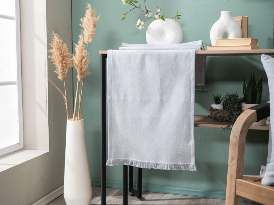 Τραβέρσα Ostia 04 Grey Teoran 45X180 Βαμβάκι-Πολυέστερ