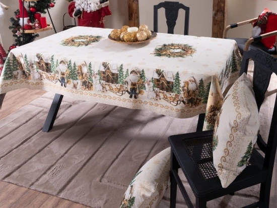 Τραπεζομάντηλο Χριστουγεννιάτικο Doren Beige-Green Teoran 140Χ140
