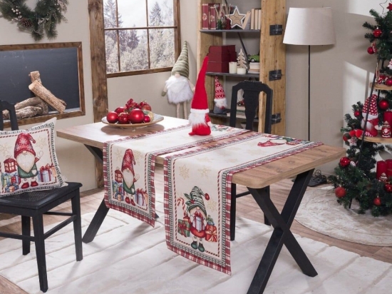 Τραβέρσα Χριστουγεννιάτικη Steyr Beige-Red Teoran 45Χ140
